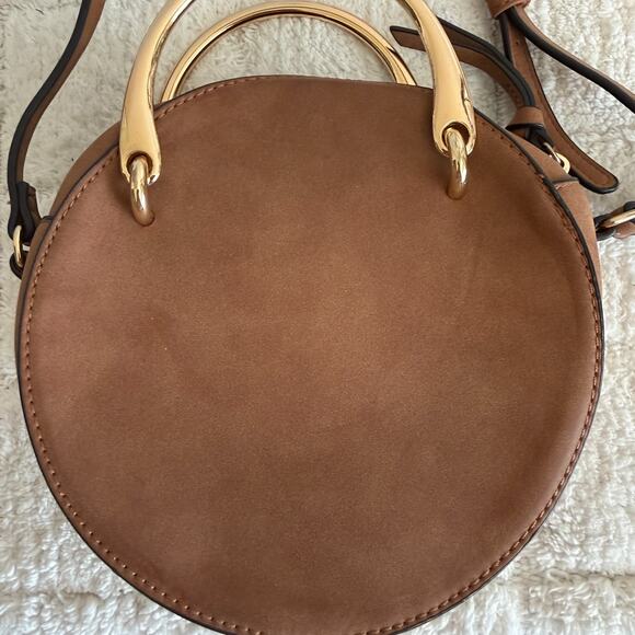 Round Flower Embroidered Brown Crossbody Purse Handbag - Picture 3 of 13